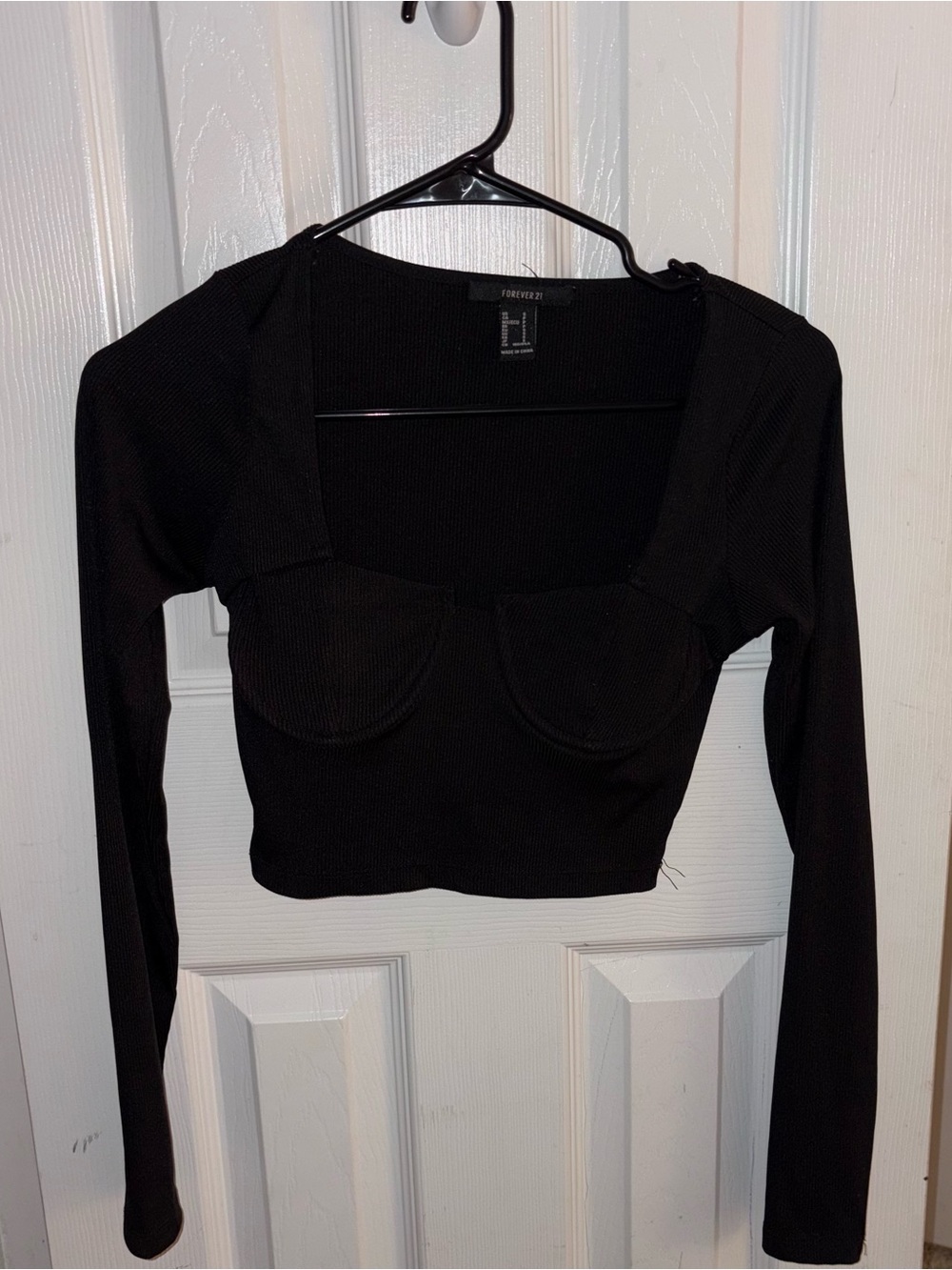 Forever 21 Black Long-Sleeve Cropped Bustier Top with Square Neck